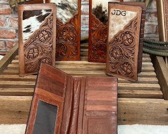 Hand Tooled Men’s Leather Cowhide Wallet | Tooled Leather Wallet | Personalized Branded Wallet | Gift for Men | FFA Award | Rodeo Wallet