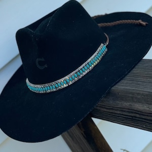 Hat Band | Adjustable Pewter & Turquoise Hat Band | Women&#39;s Hat Band | Stunning Hat Band | NFR | Christmas Gift For Her