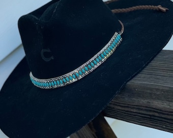 Hat Band | Adjustable Pewter & Turquoise Hat Band | Women's Hat Band | Stunning Hat Band | NFR | Christmas Gift For Her