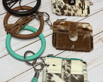Custom Branded Cowhide Wristlet Keychain Wallet | Personalized Keychain Cowhide Wallet | Bangle Card Holder | Gift | Stocking Stuffer