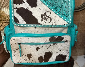 Personalized Cowhide Backpack | Custom Branded Travel Backpack | Diaper Bag Backpack | Cowhide Travel Bag | Back to School Backpack | Gift