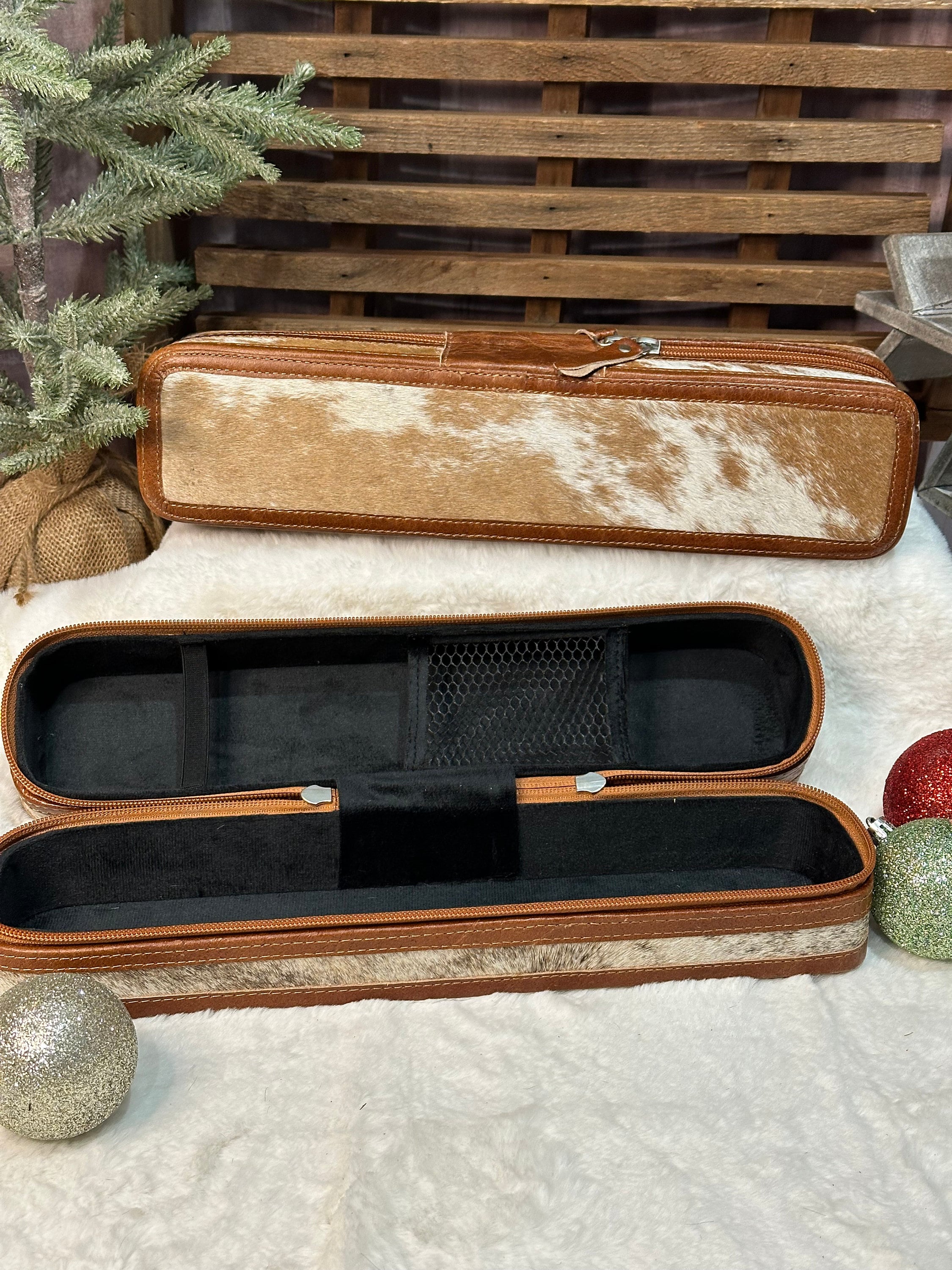 Tooled Leather & Cowhide Hot Hair Tool Case. Case only Hair Tool Travel Case | Cowhide and Leather Hot Iron Travel  main image 3