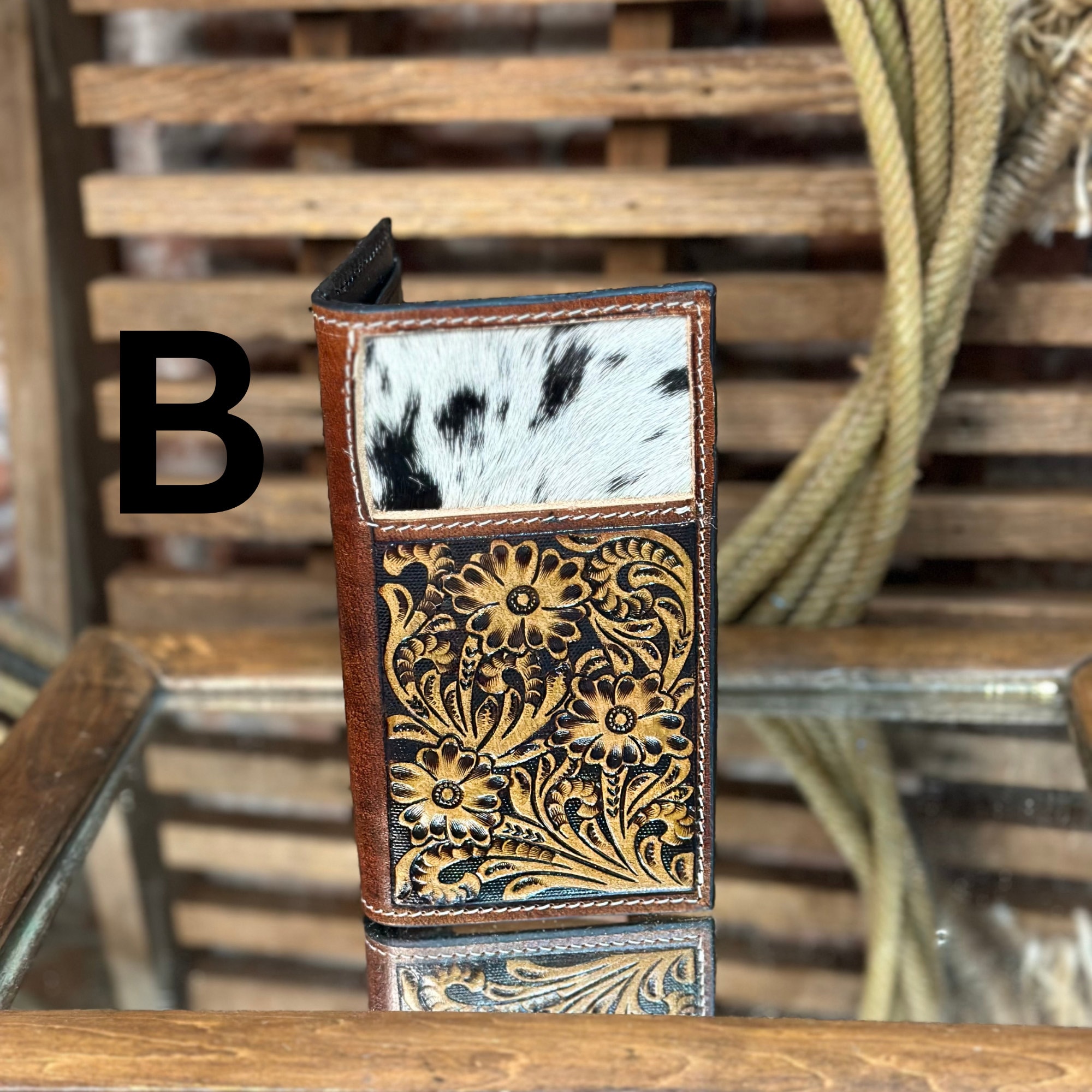 Hand Tooled Men’s Leather Cowhide Wallet, Tooled Leather Wallet, Personalized Branded Wallet, Gift for Men, FFA Award Rodeo Wallet