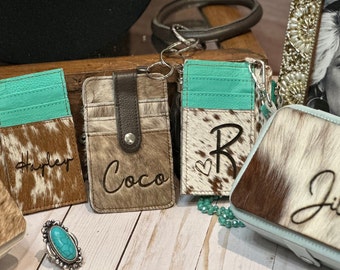 Cowhide Wristlet Keychain Wallet | Personalized Keychain Cowhide Wallet Wristlet | Christmas Gift |NFR Wallet