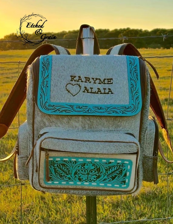 Personalized Cowhide Backpack | Custom Branded Travel Backpack | Diaper Bag Backpack | Cowhide Travel Bag | Back to School Backpack | Gift