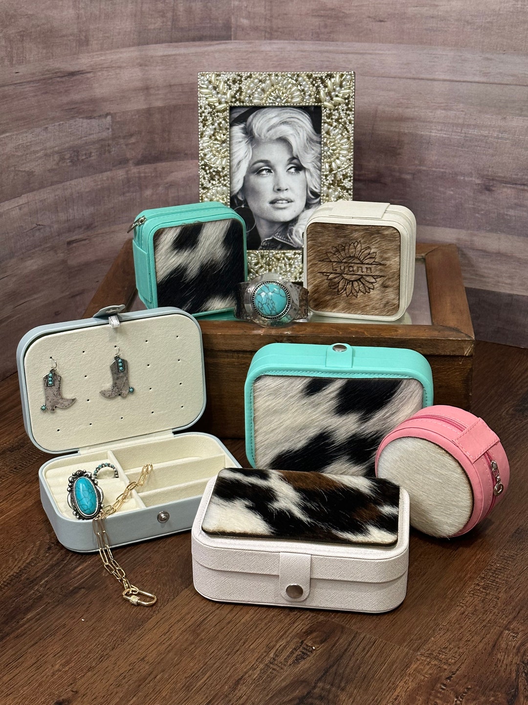 Personalized Jewelry Travel Case Custom Cowhide Travel Jewelry Box Case