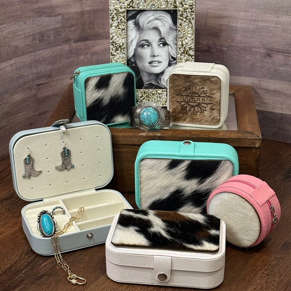 Personalized Jewelry Travel Case | Custom Cowhide Travel Jewelry Box Case | Christmas Gift | Bride Gift | Bridesmaid Gift | Multiple Sizes