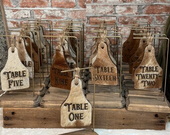 Table Number Sign |Custom Cowhide Branded Sign | Personalized Party Decor | Western Wedding Decor | Cowboy Party Table Decoration
