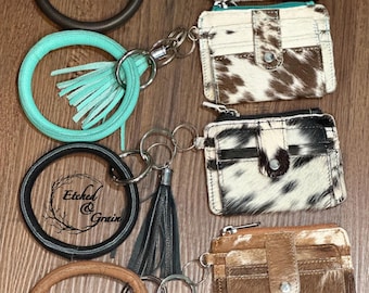 Custom Branded Cowhide Wristlet Keychain Wallet | Personalized Cowhide Wallet Wristlet | Bangle Wallet | Christmas Gift | Stocking Stuffer