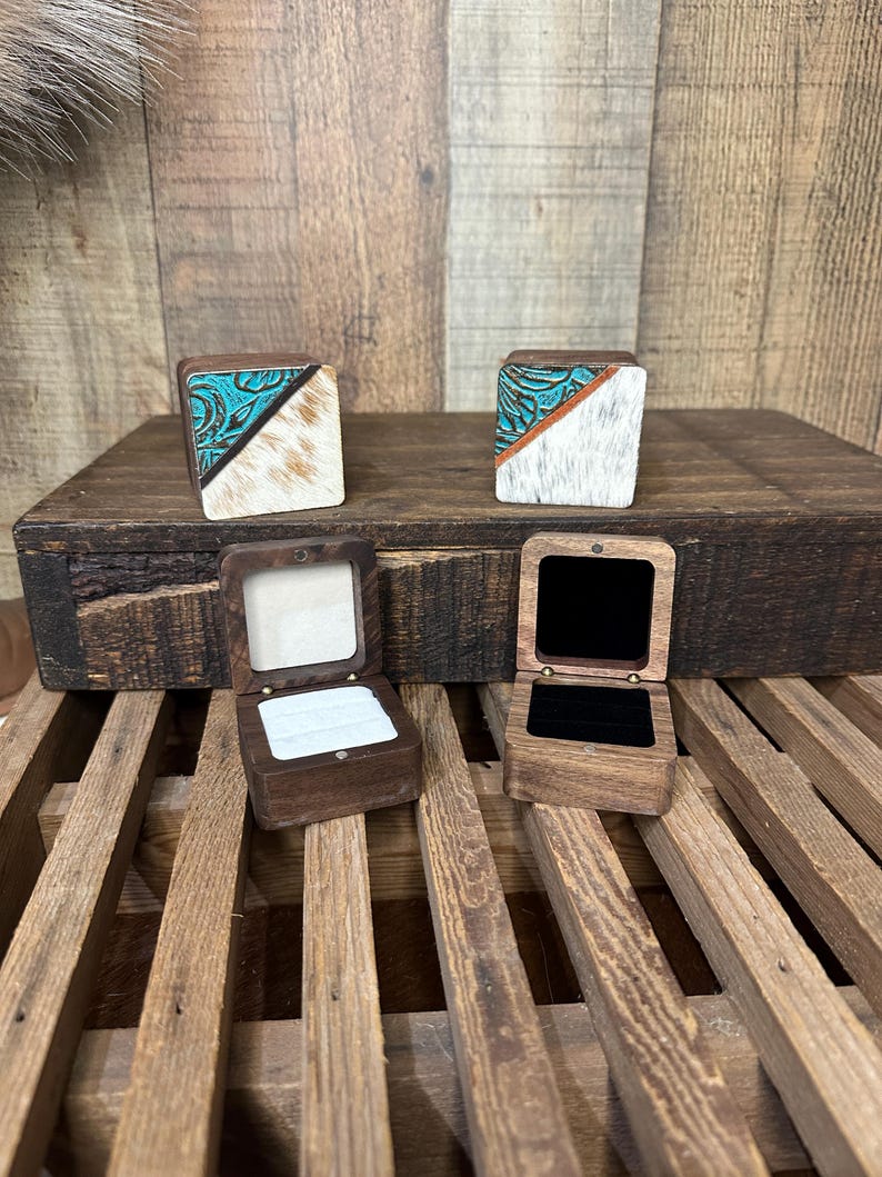 Custom Wedding Ring Box | Branded Cowhide Engagement Ring Box | Proposal Ring Box | Engraved Ring Box | Custom Ring Box | Wedding image 7