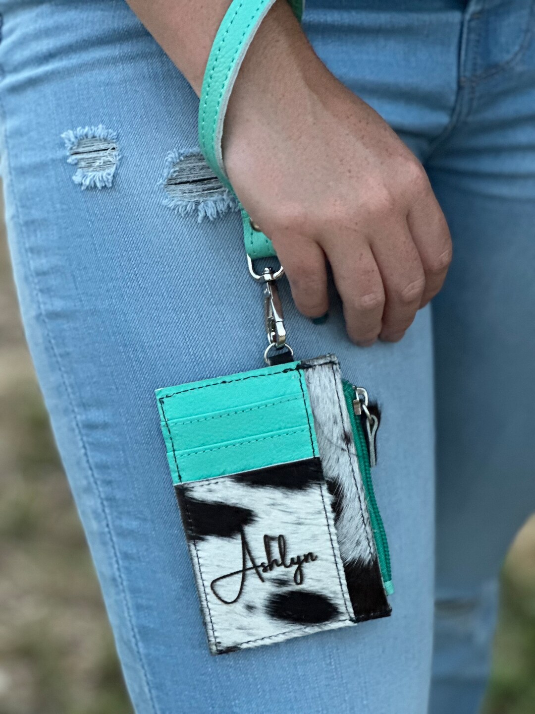 Custom Branded Cowhide Wristlet Keychain Wallet Personalized Keychain