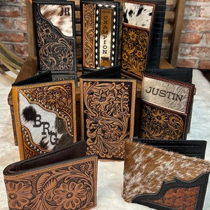 Cartera de piel de vacuno para hombre, hecha a mano / Cartera de piel repujada / Cartera de marca personalizada / Regalo para hombre / Premio FFA / Cartera Rodeo