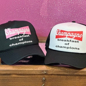 Trucker Hats | Champagne Breakfast of Champions  Trucker Hat | Cowgirl Trucker Snapback Hats | Women’s Trendy Trucker Hat