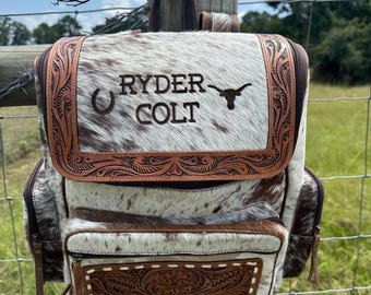 Personalized Cowhide Backpack | Custom Branded Travel Backpack | Diaper Bag Backpack | Cowhide Travel Bag | Back to School Backpack | Gift