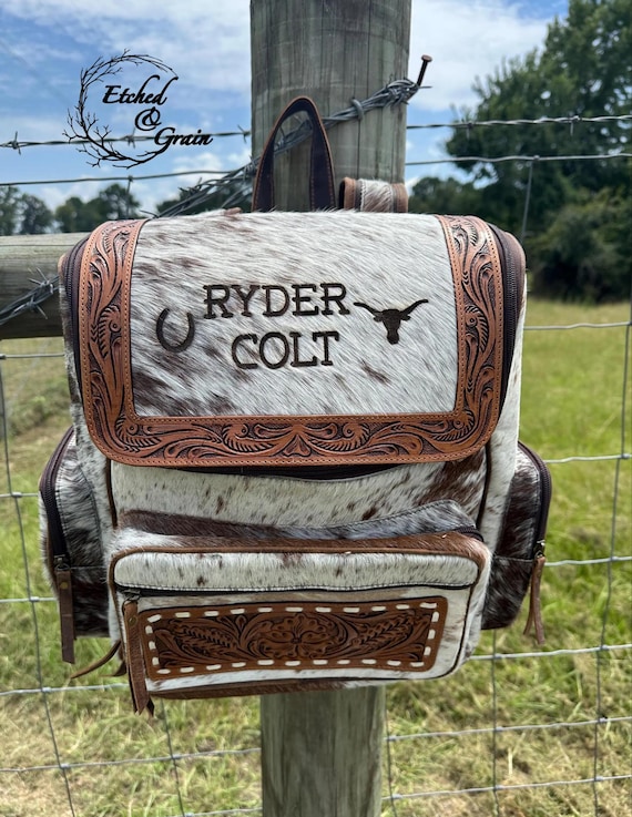 Personalized Cowhide Backpack | Custom Branded Travel Backpack | Diaper Bag Backpack | Cowhide Travel Bag | Back to School Backpack | Gift