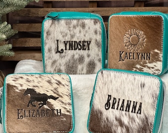 Custom Jewelry Box | Cowhide Jewelry Case | Custom Branded Western Cowhide Travel Jewelry Case | Personalized Gift | Custom Christmas Gift