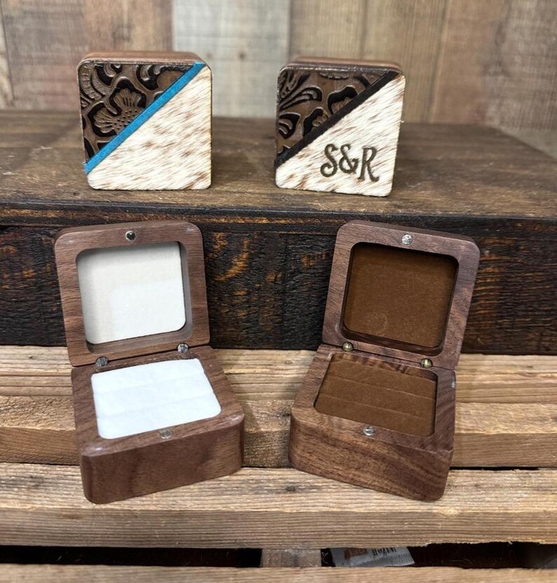 Custom Wedding Ring Box | Branded Cowhide Engagement Ring Box | Proposal Ring Box | Engraved Ring Box | Custom Ring Box | Wedding image 2