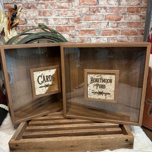Caja para tarjetas de boda / Caja personalizada para tarjetas de boda estilo western / Boda estilo western / Caja para tarjetas de piel de vaca / Caja para fondo de luna de miel / Caja de madera / Personalízala