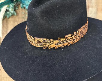 Hat Band | Floral Tooled Leather | Cowboy Hat Band | Cowgirl Hat Band | Handmade Hat Band | Leather Hat Band | Red | Black | Christmas Gift