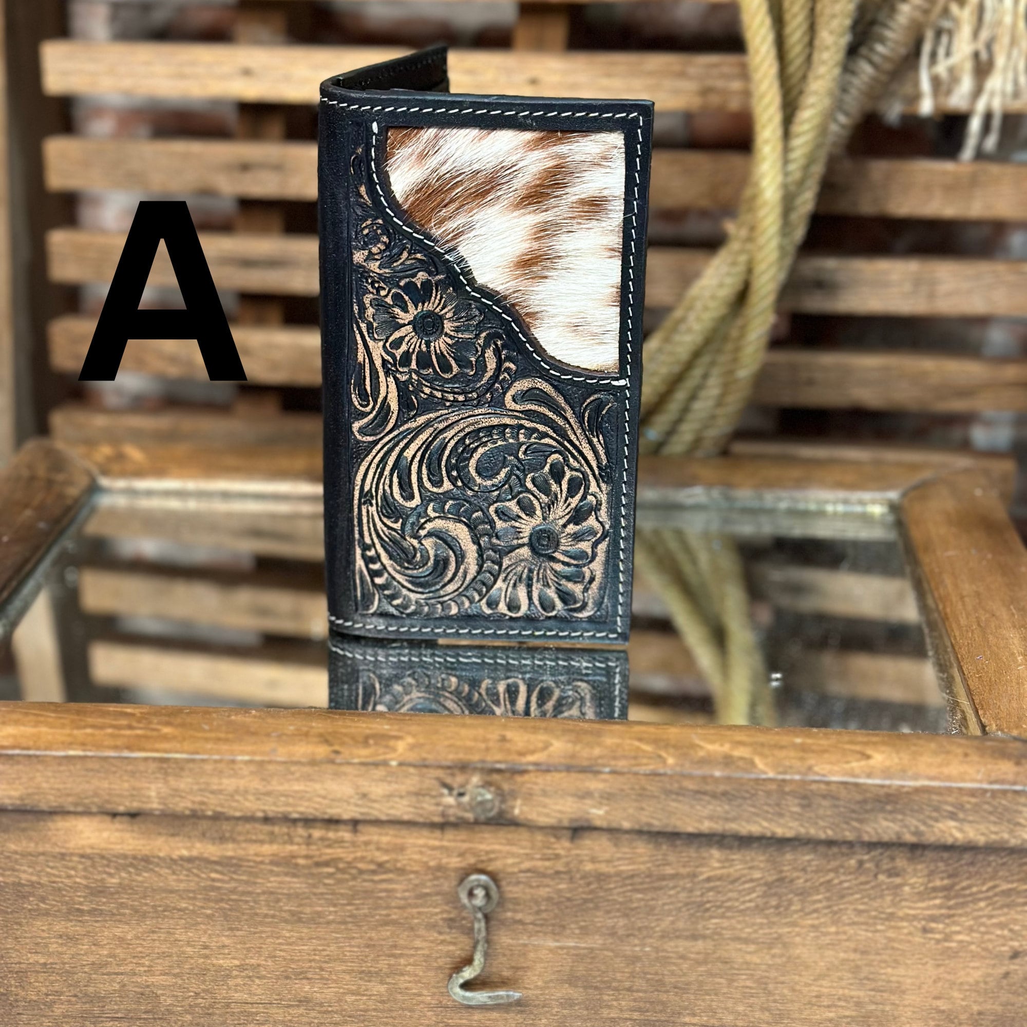 Hand Tooled Men’s Leather Cowhide Wallet, Tooled Leather Wallet, Personalized Branded Wallet, Gift for Men, FFA Award Rodeo Wallet