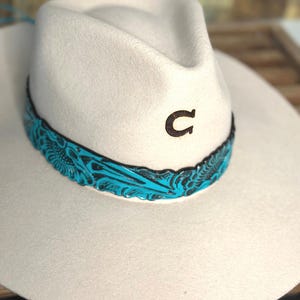 Hat Band | Floral Tooled Leather | Cowboy Hat Band | Cowgirl Hat Band | Handmade Hat Band | Leather Hat Band | Turquoise | Christmas Gift