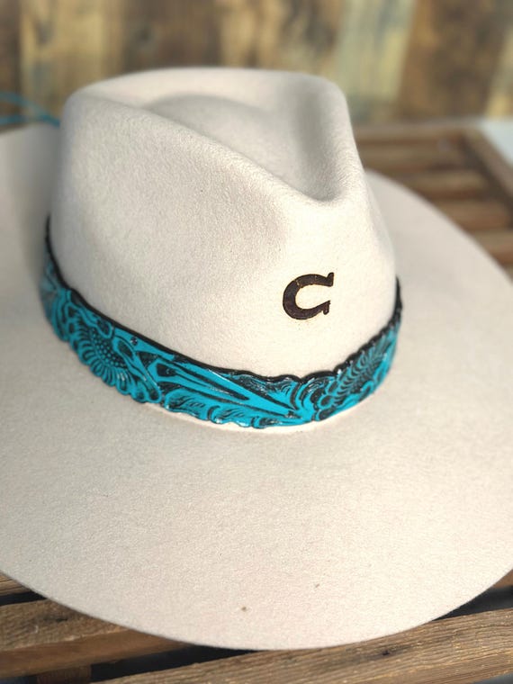 Hand-crafted Turquoise Beaded Leather Hat Band Hatband HB83 | 1/2 main image 2