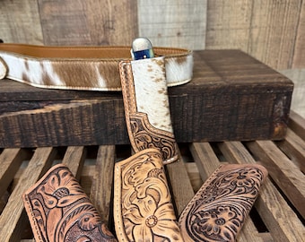 Tooled Leather Pocket Knife Sheath | Tooled Floral Design | Folding Knife Sheath | Handmade Knife Sheath | Gift for Men | Father's Day Gift