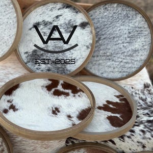 Wedding Ceremony Branding Cowhide Framed Sign | Fully Customizable Cowhide Sign | Western Bedroom Decor | Baby Nursery Cowhide Sign | Round