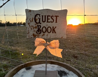 Wedding Guest Book Sign |Custom Cowhide Branded Sign | Personalized Wedding Decor | Western Wedding Decor | Wedding