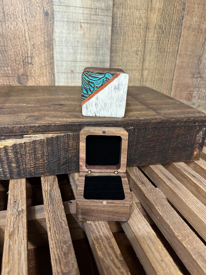 Custom Wedding Ring Box | Branded Cowhide Engagement Ring Box | Proposal Ring Box | Engraved Ring Box | Custom Ring Box | Wedding image 6