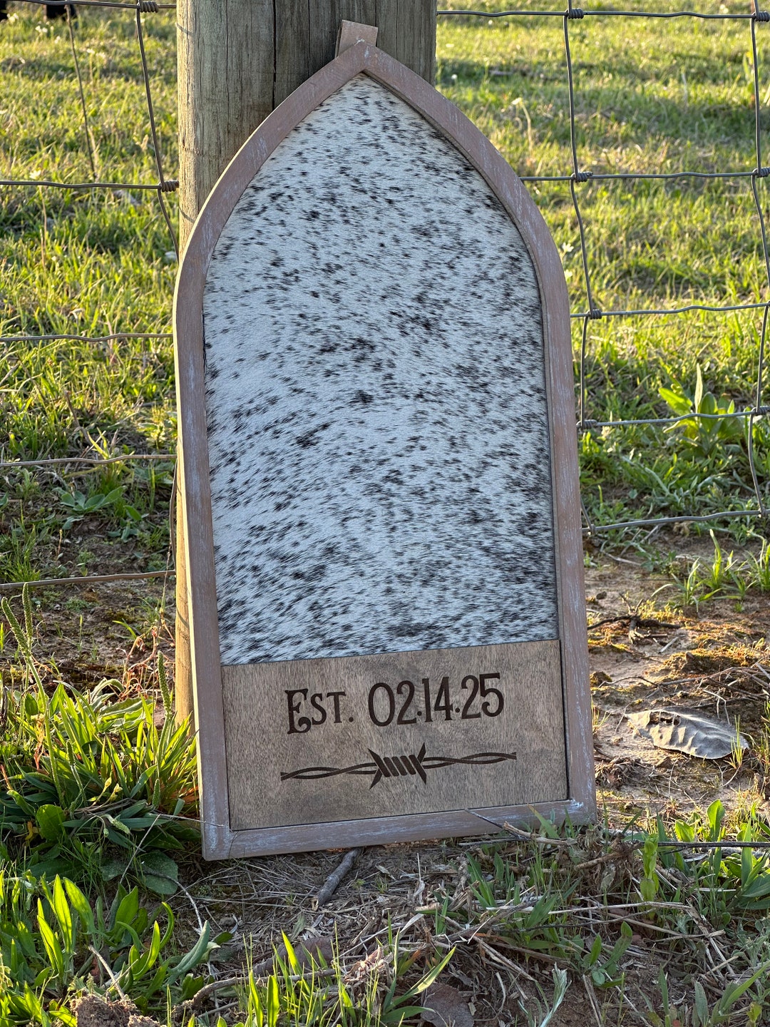 Branding Cowhide Arch Framed Sign 18 3/4 Fully Customizable Cowhide