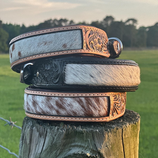 Personalized Cowhide Dog Collar | Cowhide Dog Collar | Gift For Dogs | Western Cowhide Dog Collar | Branded Cowhide Collar