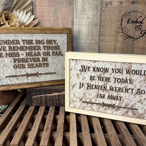 Plaque commémorative de mariage | Plaque personnalisée en peau de vache | Décoration de mariage personnalisée | Décoration de mariage occidentale | Signe des proches décédés | Mariage