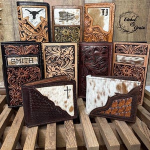 Hand Tooled Men’s Leather Cowhide Wallet | Tooled Leather Wallet | Personalized Branded Wallet | Gift for Men | Father's Day
