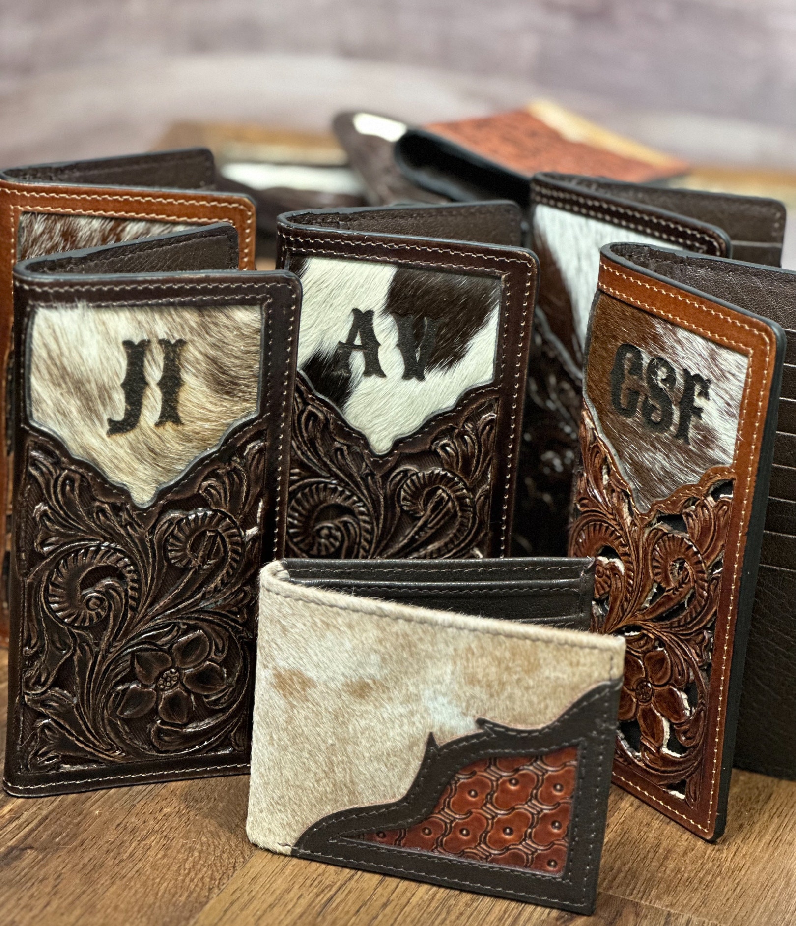 Hand Tooled Men’s Leather Cowhide Wallet, Tooled Leather Wallet, Personalized Branded Wallet, Gift for Men, FFA Award Rodeo Wallet