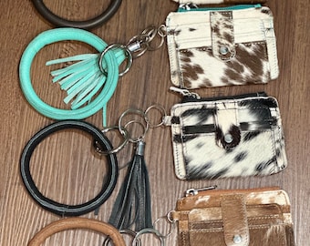 Custom Branded Cowhide Wristlet Keychain Wallet | Personalized Cowhide Wallet Wristlet | Bangle Wallet | Christmas Gift | MOTHER&#39;S DAY GIFT