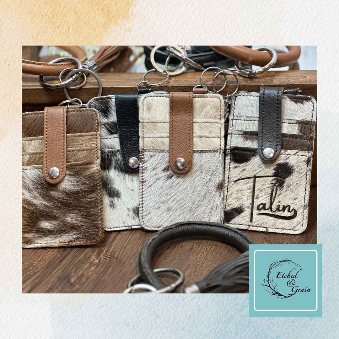 Custom Branded Cowhide Wristlet Keychain Wallet Personalized Etsy