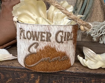 Flower Girl Basket | Cowhide Flower Girl Basket | Western Wedding | Barn Style Wedding | Personalized