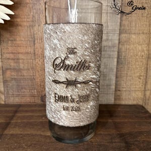 Wedding Vase Cowhide | Custom Branded Cowhide Vase | Wedding Vase | Personalized Wedding Decor | Western Wedding Decor