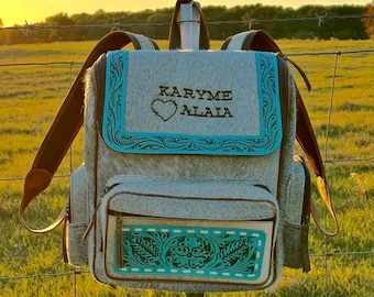 Personalized Cowhide Backpack | Custom Branded Travel Backpack | Diaper Bag Backpack | Cowhide Travel Bag | Back to School Backpack | Gift