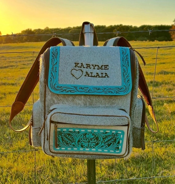 Personalized Cowhide Backpack | Custom Branded Travel Backpack | Diaper Bag Backpack | Cowhide Travel Bag | Back to School Backpack | Gift