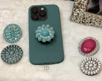 Phone Grips Western Concho Turquoise Phone Grips - Southwestern - Rodeo - Western -Concho - Cactus Phone Ring- Country Girl - RETRACTABLE