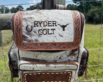 Personalized Cowhide Backpack | Custom Branded Travel Backpack | Diaper Bag Backpack | Cowhide Travel Bag | Back to School Backpack | Gift