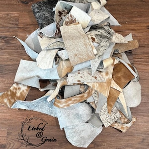 Genuine Cowhide Scraps | 1 Gallon Bag of Cowhide Scraps | 1lb 7.6oz Cowhide Scraps | Mixed Colors of Genuine Hair on Hide Cowhide Remnants
