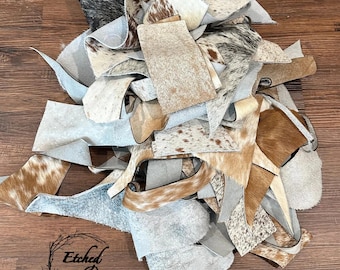 Genuine Cowhide Scraps | 1 Gallon Bag of Cowhide Scraps | 1lb 7.6oz Cowhide Scraps | Mixed Colors of Genuine Hair on Hide Cowhide Remnants