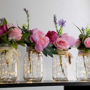 Set of 4 Fairy Light Mason Jar Light Centerpiece personal Wedding Centerpiece Event Centerpiece  with light Wedding Decor Farmhouse Wedding