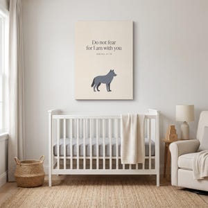 Quadro su tela con versetto biblico minimalista "Non temere il lupo", Isaia 41:10, decorazione cristiana per la cameretta del bambino, regalo per baby shower, pronto da appendere.