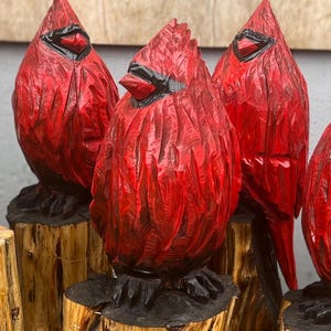 FREE SHIPPING | Hand Carved Wood Cardinal | Memorial Red Bird Figurine | Sympathy Gift | Cardinal Bird Home Decor |