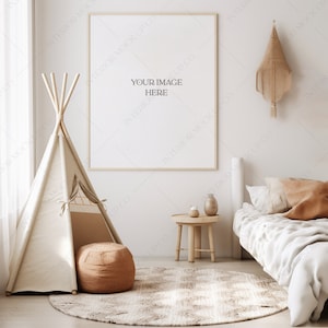 Kids Nursery Mockup Boho Kids Room Wooden Frame Mock up Childrens Realistic Home Interior image 1
