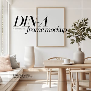DIN A1 Frame Mockup PSD Vertical Frames Mock up for Art Contemporary Interior Scene Dining Room